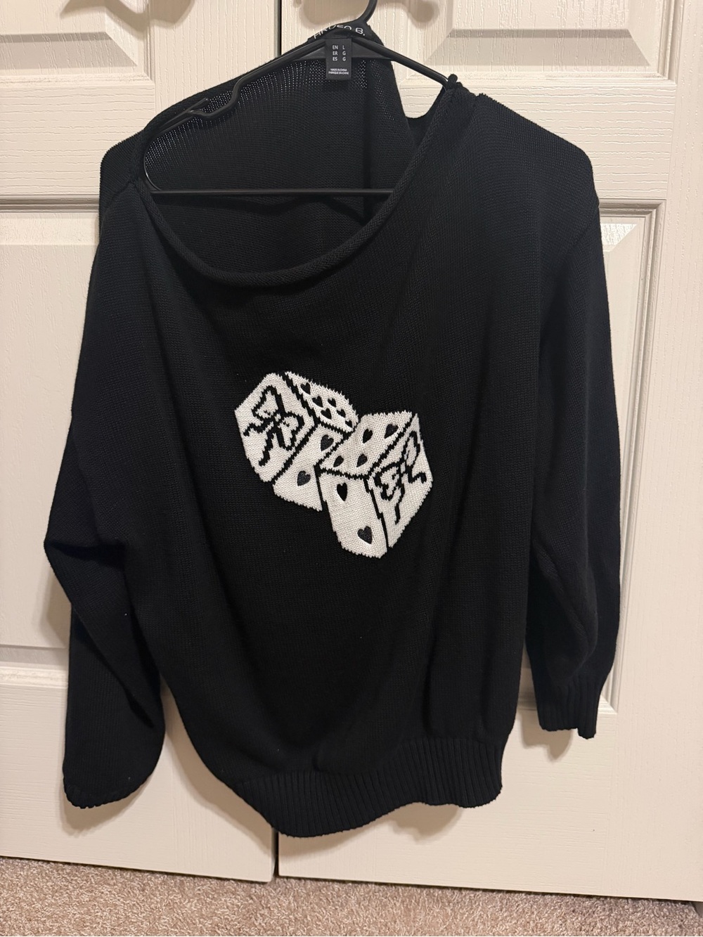 Black Knit Sweater with White Dice